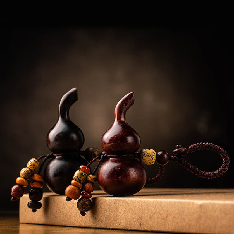 Llavero de protección de la suerte, calabaza de sándalo rojo, hoja pequeña de ébano tibetano