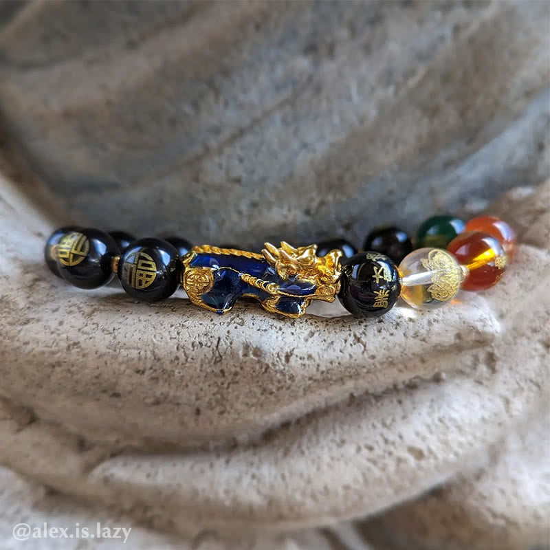 Pulsera de la suerte de obsidiana Pixiu que cambia de color con Buddha Stones