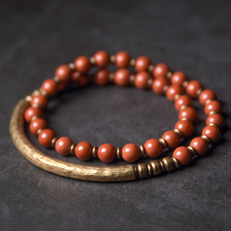 Pulsera de pareja de paz con Buddha Stones, jaspe rojo, ágata de musgo, cristal de obsidiana negra, cobre