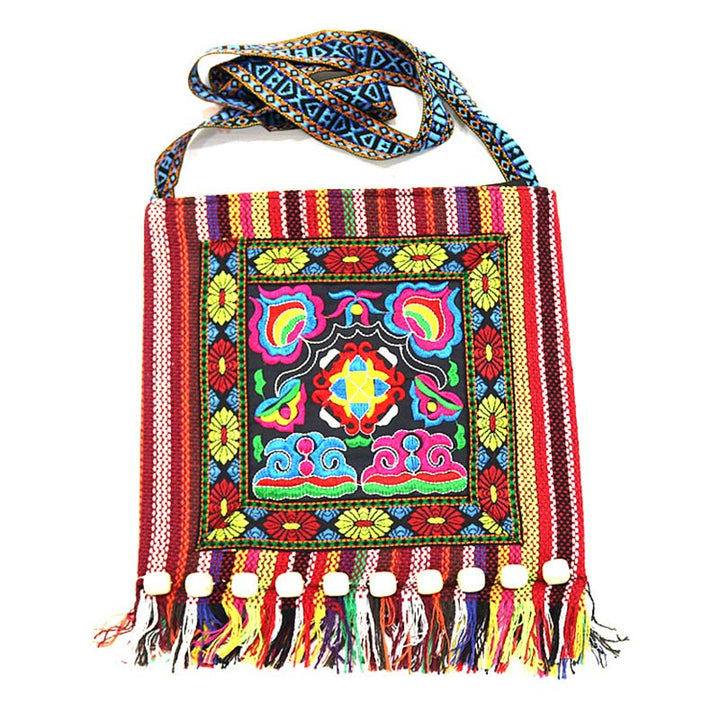 Bolso bandolera de lona de camelia bordado hecho a mano tibetano