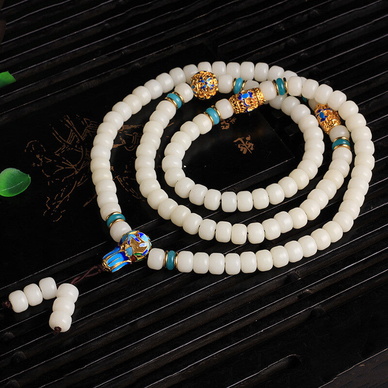 Pulsera de riqueza con 108 cuentas de Mala de semillas de Bodhi, color blanco Natural, Buddha Stones