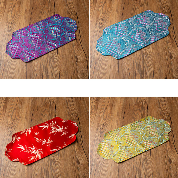 Tapete para taza con bordado de brocado de flor de ciruelo de bambú, posavasos para taza de té, Buddha Stones, ola de mar, tapete para té Kung Fu