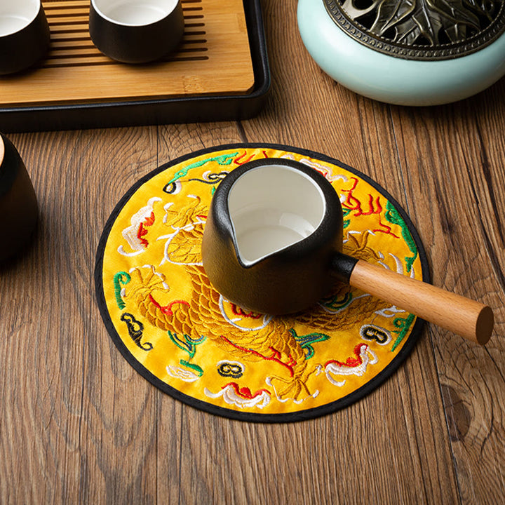 Tapete para taza de Bordado de dragón con Buddha Stones, posavasos para taza de té, tapete para té de Kung Fu