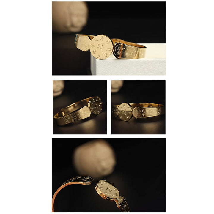 Brazalete de armonía de acero de titanio con Buddha Stones Yin Yang Lotus Om Mani Padme Hum Mantra