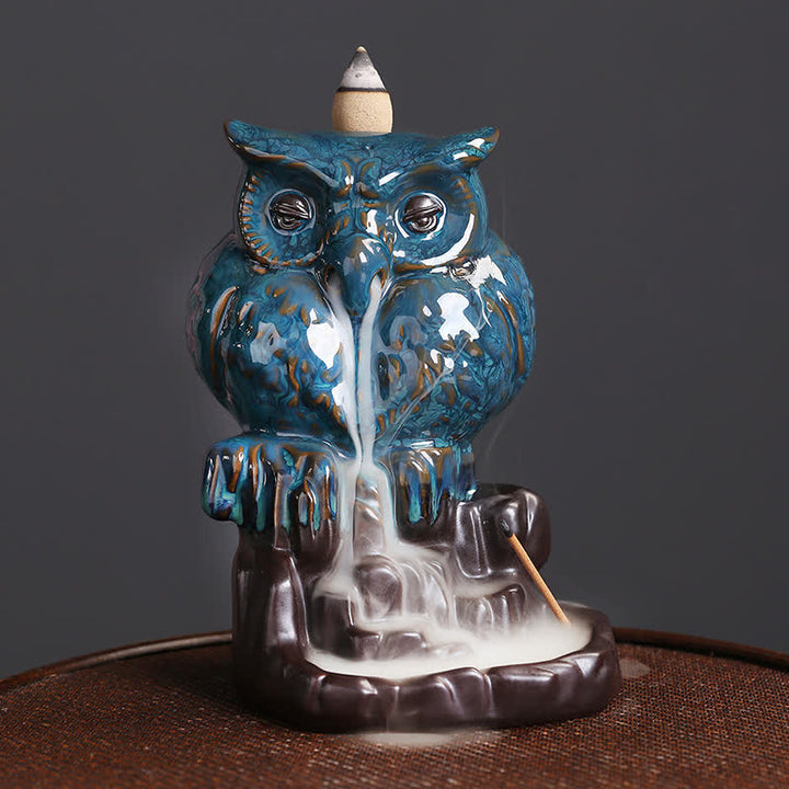 Quemador de incienso curativo para meditación, fuente de humo de reflujo de cerámica, búho bonito, decoración
