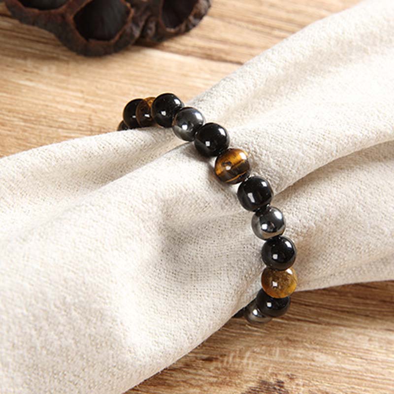 Juego de collar y pulsera de ojo de tigre tibetano con Buddha Stones