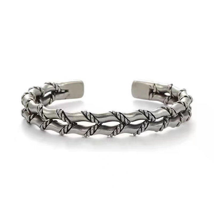 Brazalete de pulsera de la suerte con patrón de bambú de doble capa Vintage de Buddha Stones