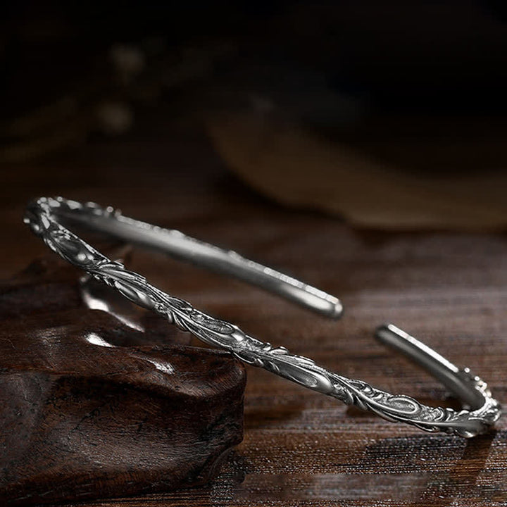 Brazalete de plata de ley 925 con diseño de vides hechas a mano