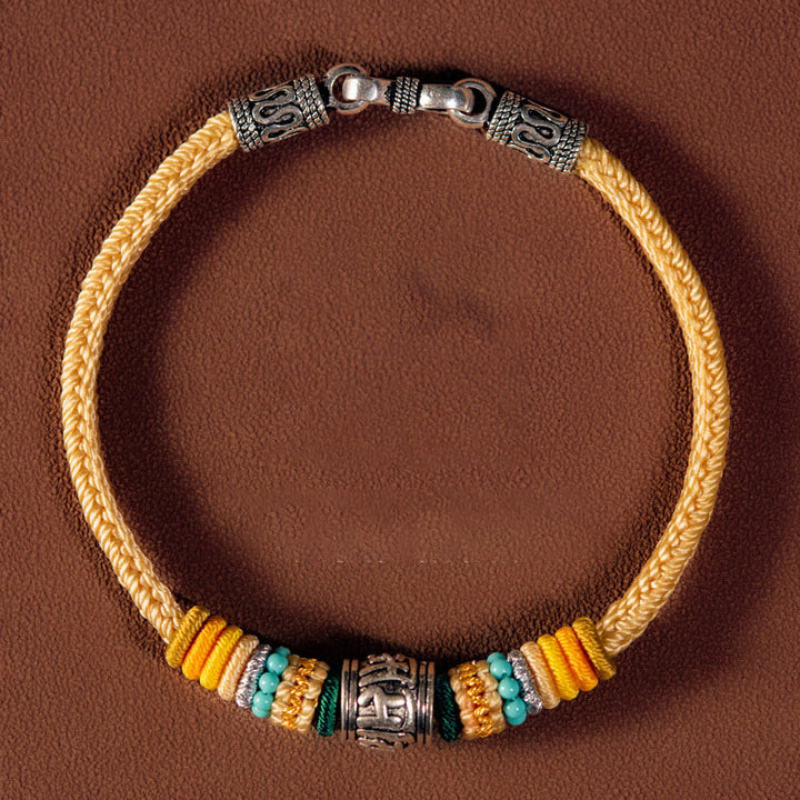 Pulsera trenzada de pureza Om Mani Padme Hum tibetana de plata de ley 925 hecha a mano con Buddha Stones