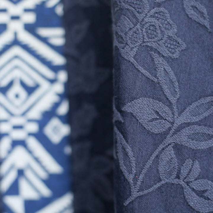 Vestido midi de jacquard con bordado de flores azules y Buddha Stones Vestido de algodón con manga tres cuartos y bolsillos