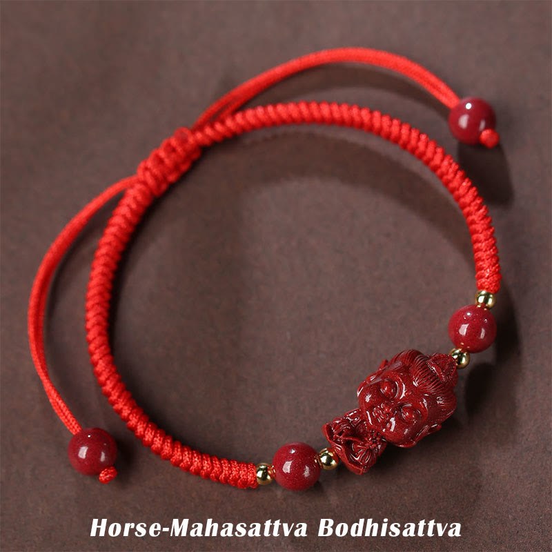 Pulsera de cuerda de bendición con amuleto de cinabrio de Buda natal del zodíaco chino con Buddha Stones