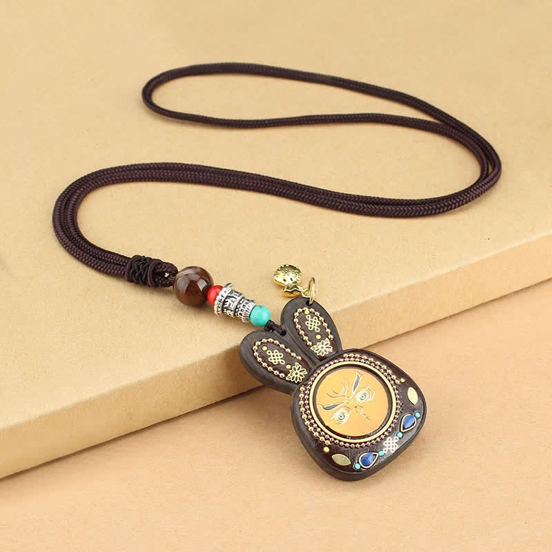 Colgante de collar Thangka de cinco dioses de la riqueza de ébano del Tíbet