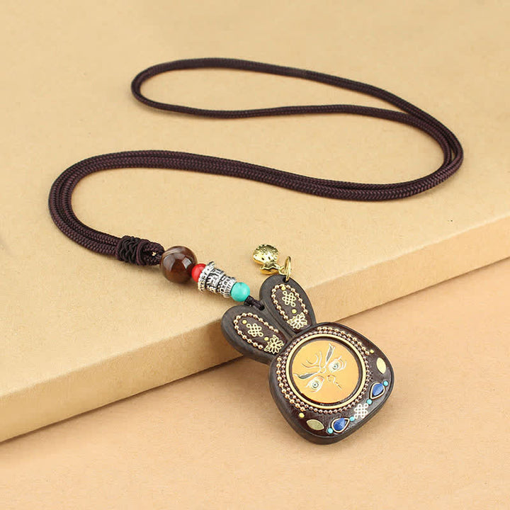 Colgante de collar Thangka de cinco dioses de la riqueza de ébano del Tíbet