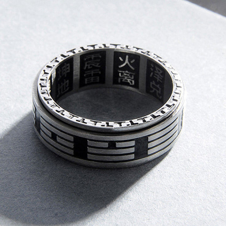 Anillo giratorio de equilibrio de acero titanio Bagua Yin Yang con Buddha Stones