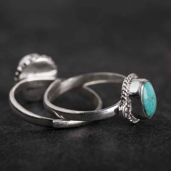 Anillo de amor de sabiduría turquesa de plata de ley 925 con Buddha Stones