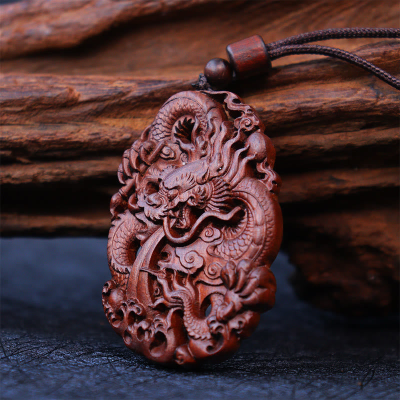 Buddha Stones, relámpago, madera de azufaifo, doble alivio del dragón, protege contra los espíritus malignos, colgante de collar
