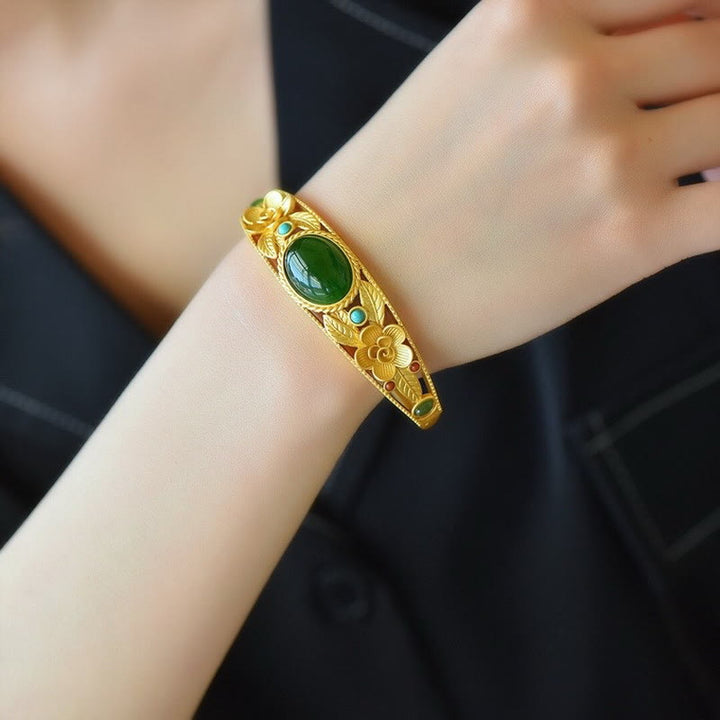 Pulsera de la suerte de la armonía de la hoja de la flor del jade blanco del jade cian de las Buddha Stones