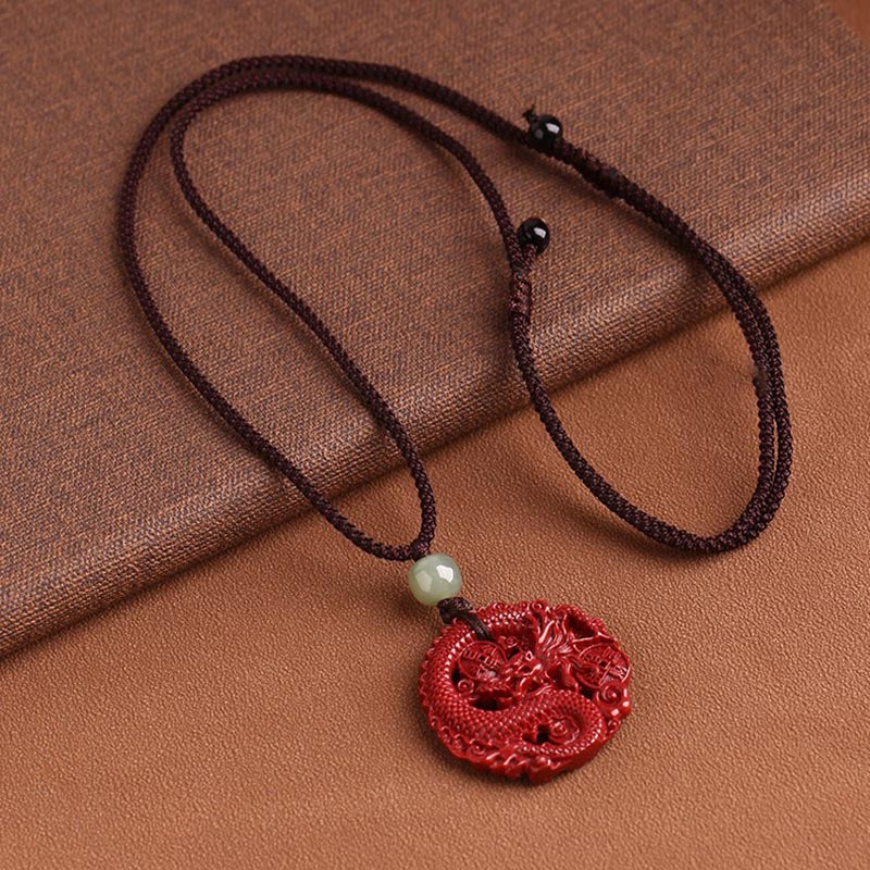 Buddha Stones Año del Dragón Natural cinabrio Hetian Jade cuenta moneda de cobre atraer riqueza collar colgante