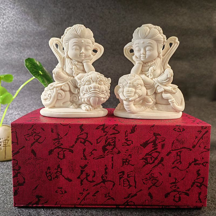 Buddha Stones Mini fruta de marfil Tathagata Buda Lotus Kwan Yin Avalokitesvara Manjusri Samantabhadra Serenity decoración de escritorio