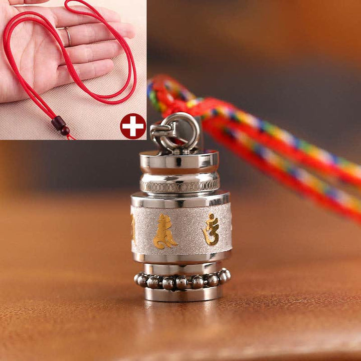 Buddha Stones Tíbet Om Mani Padme Hum Shurangama Mantra Titanio Acero Sabiduría Amuleto Collar Colgante - 1,2 cm x 1,8 cm - Plata - Cuerda roja - image 15