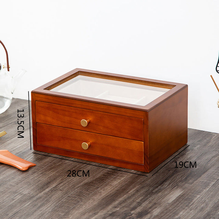 Caja de almacenamiento de joyería Retro de madera maciza con Buddha Stones, con cajón