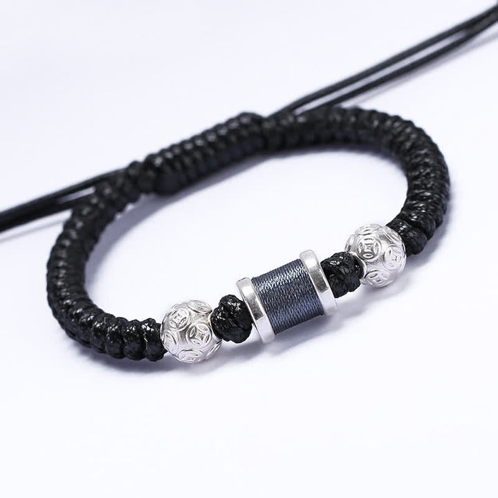 Pulsera de hilo trenzado con cuentas de moneda de cobre y plata de ley 999 con Buddha Stones