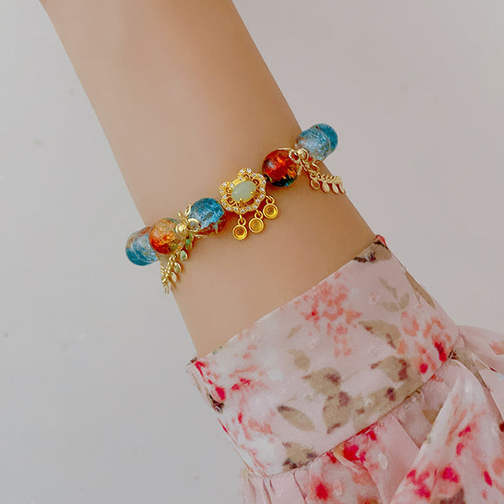 Pulsera de la fortuna con dijes de cerradura china con cuentas de vidrio Liuli coloridas de Buddha Stones