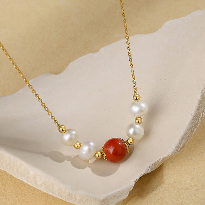 Collar con colgante de cadena de cuentas curativas de sinceridad con perlas de cinabrio de plata de ley 925 con Buddha Stones
