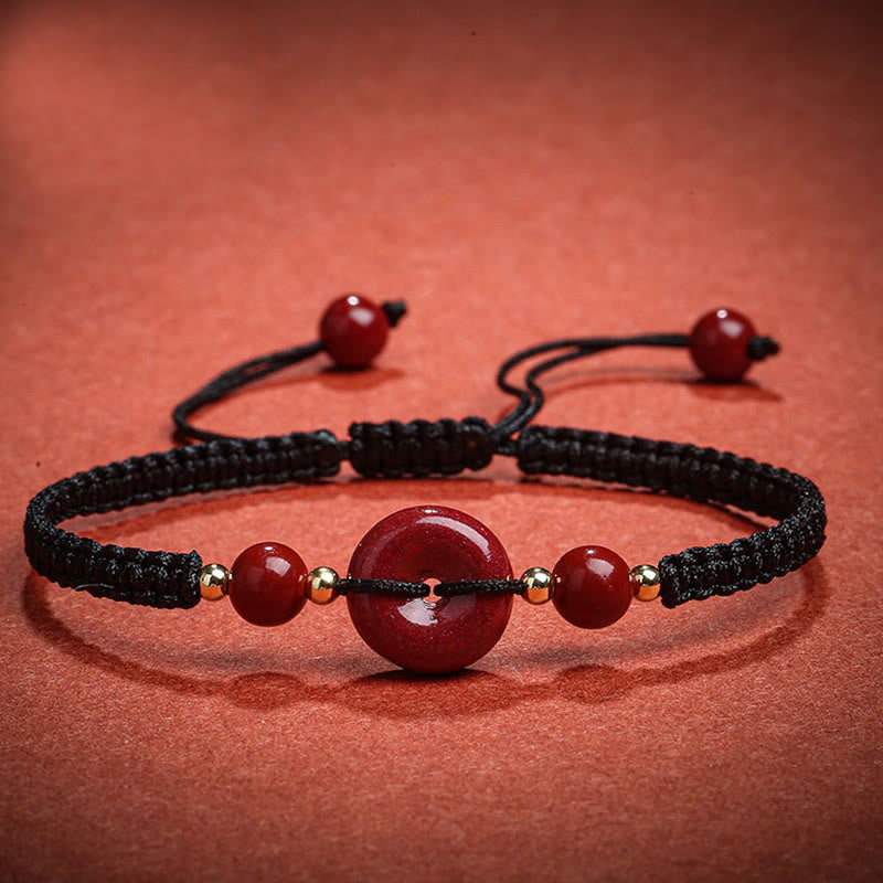 Pulsera de cuerda de bendición con hebilla de paz de cinabrio natural con Buddha Stones