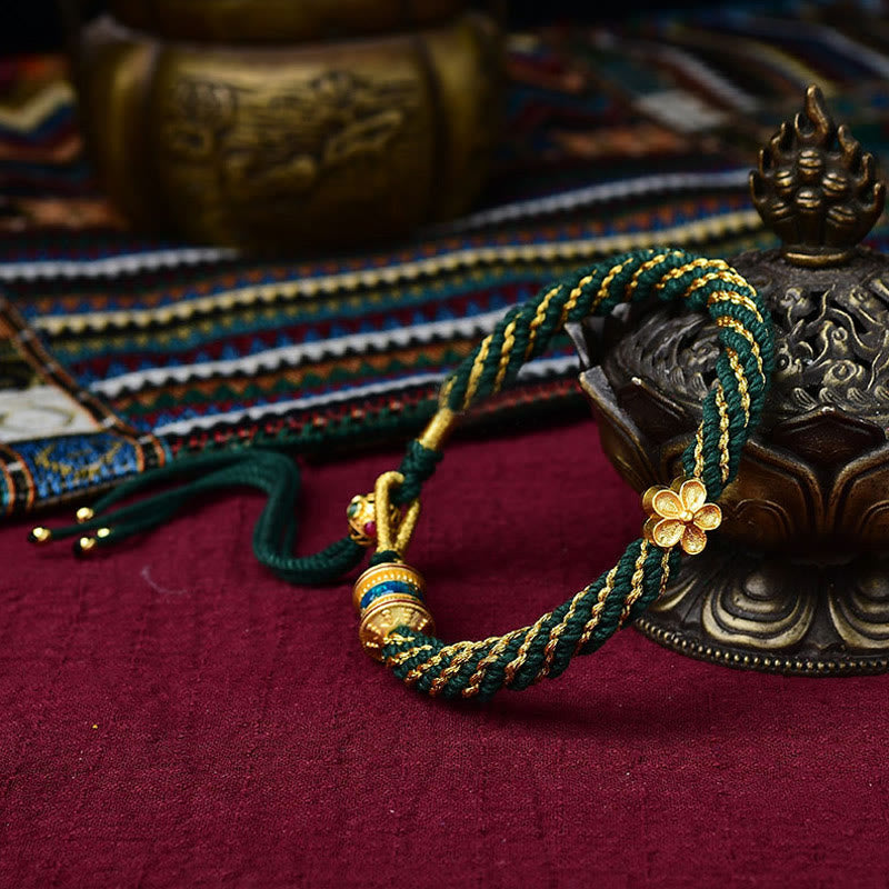 Buddha Stones Tíbet hechas a mano cinco dioses de la riqueza suerte amuleto Thangka rueda de oración flor encanto tejido pulsera de cuerda