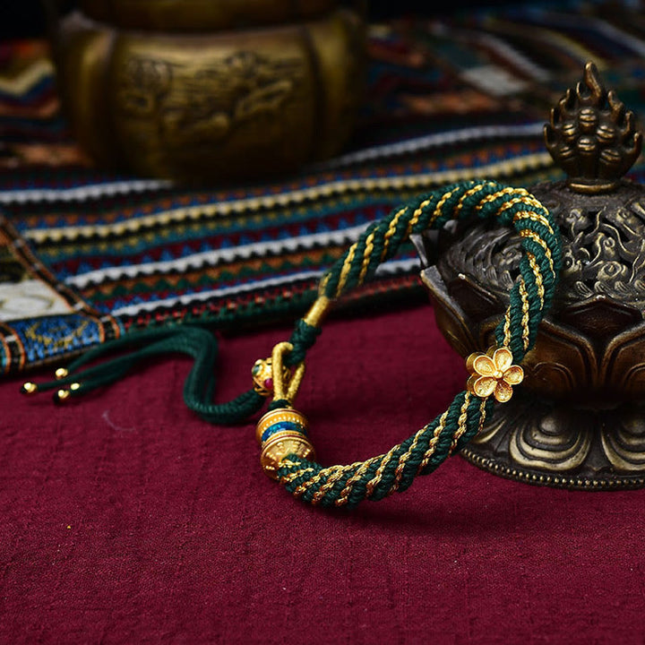 Buddha Stones Tíbet hechas a mano cinco dioses de la riqueza suerte amuleto Thangka rueda de oración flor encanto tejido pulsera de cuerda