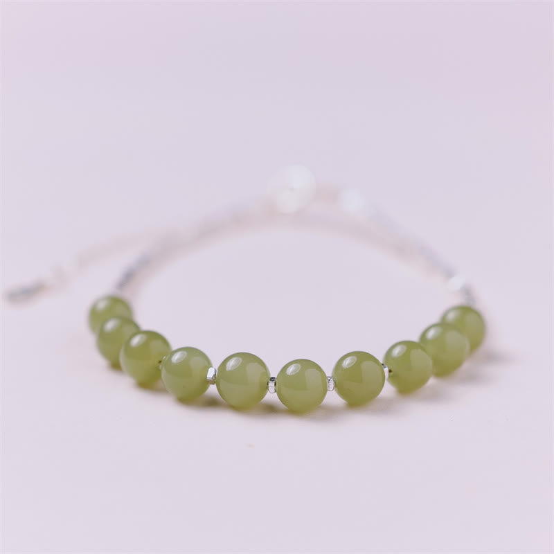 Pulsera de cadena de la suerte con cuentas de jade hetiano de plata de ley 925 con Buddha Stones