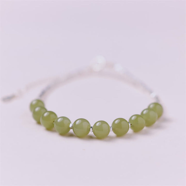 Pulsera de cadena de la suerte con cuentas de jade hetiano de plata de ley 925 con Buddha Stones