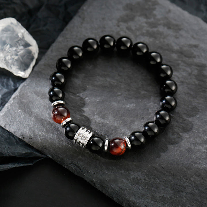 Pulsera de cumplimiento de fuerza de ojo de tigre de obsidiana negra natural con Buddha Stones
