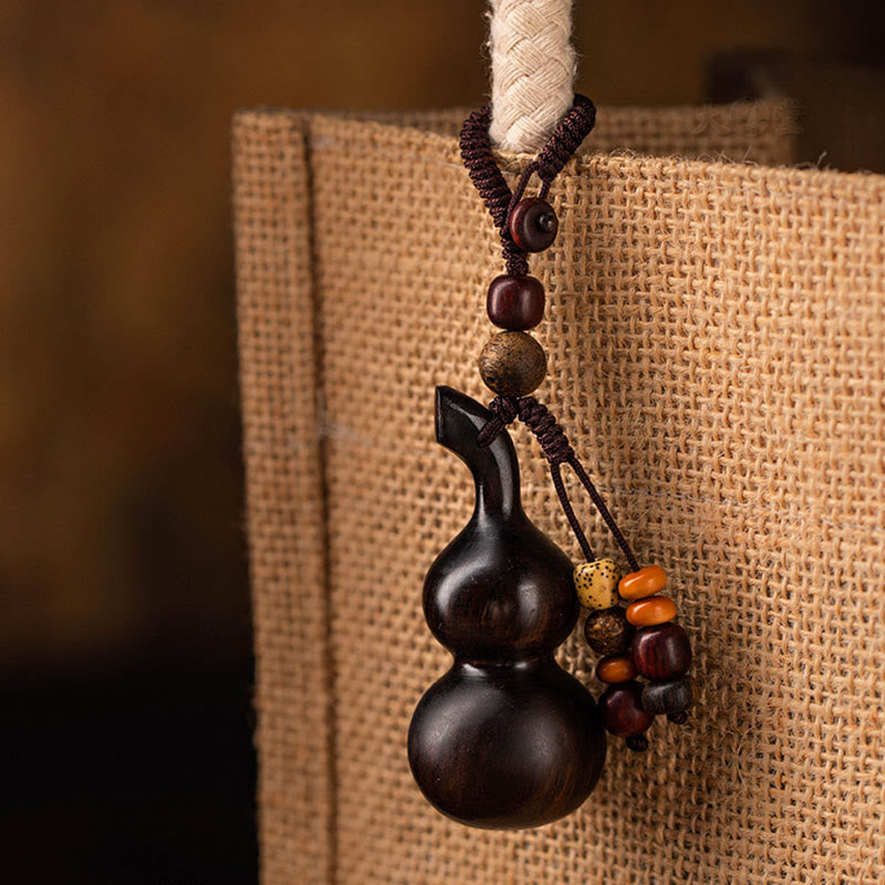 Llavero de protección de la suerte, calabaza de sándalo rojo, hoja pequeña de ébano tibetano