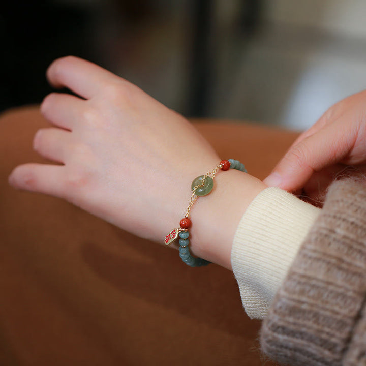 Pulsera de la suerte con hebilla de la paz, ágata roja, Jade Hetian Natural, Buddha Stones - image 4