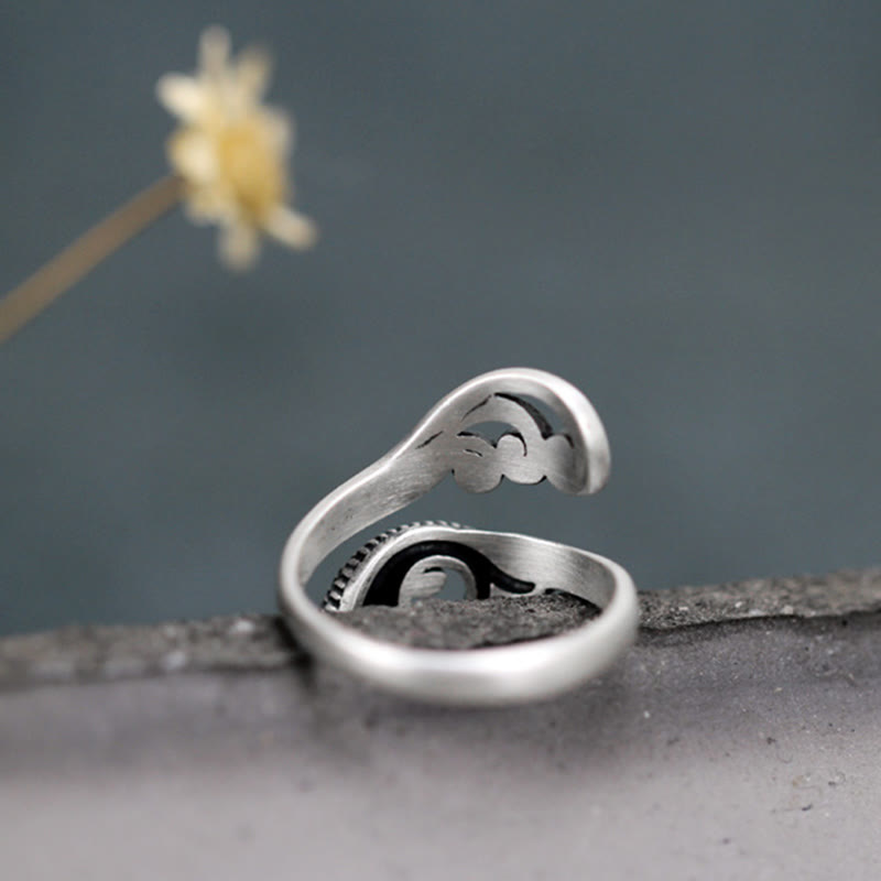 Anillo de plata de ley 925 con Buddha Stones , pez koi, ondulación de agua, suerte y riqueza