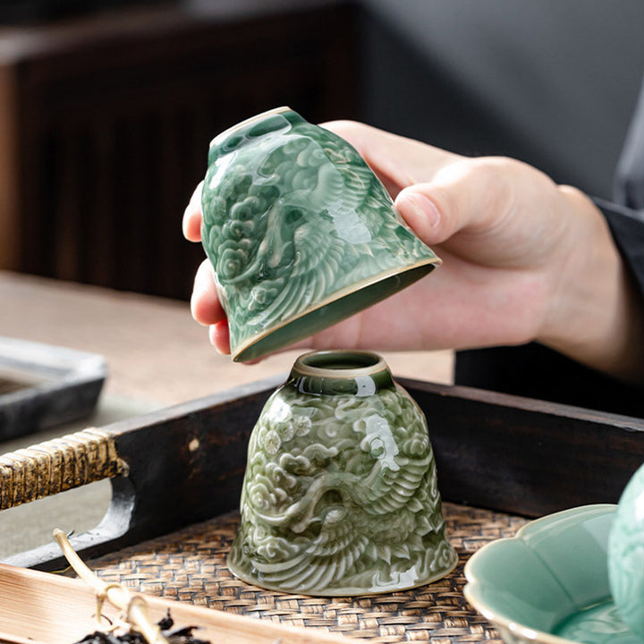 Taza de té de cerámica de pino con grulla de Buddha Stones , taza de té de Kung Fu, 80ml