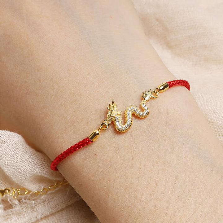 Pulsera de cadena de cuerda roja de la suerte del dragón dorado del Año del Dragón de Plata de Ley 925 con Buddha Stones