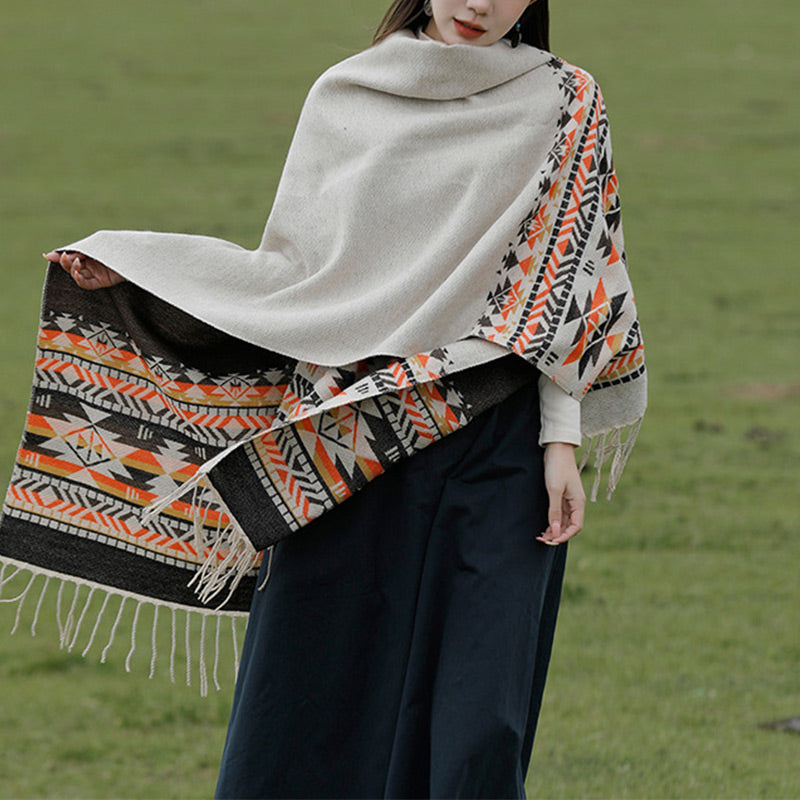 Mantón tibetano de Buddha Stones, geometría colorida, bufanda de viaje acogedora para invierno