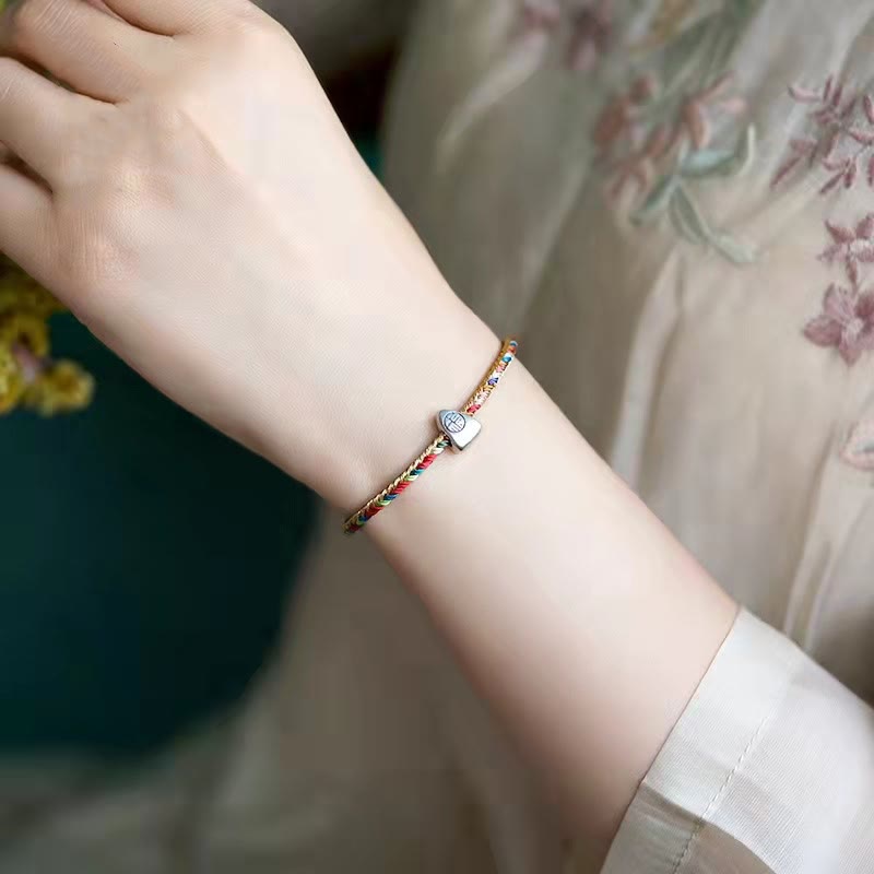 Pulsera trenzada hecha a mano con diseño de personaje Fu Zongzi de plata de ley 925 con Buddha Stones