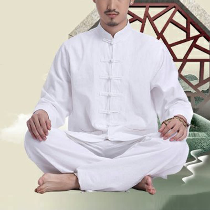 Conjunto de ropa de yoga para hombre con diseño de botón de rana china y Buddha Stones, de lino y algodón para meditación y oración - image 11