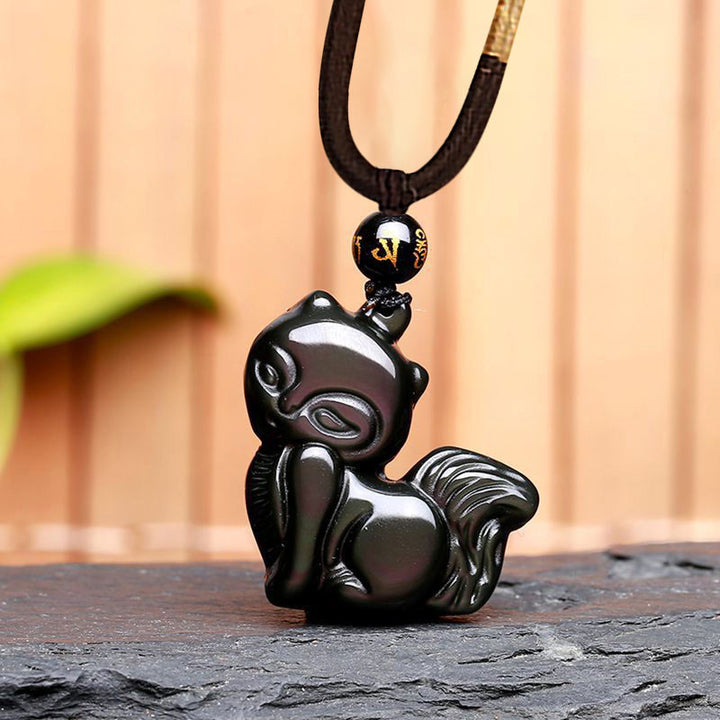 Buddha Stones, obsidiana arcoíris Natural, brillo dorado, obsidiana, zorro de nueve colas, colgante positivo