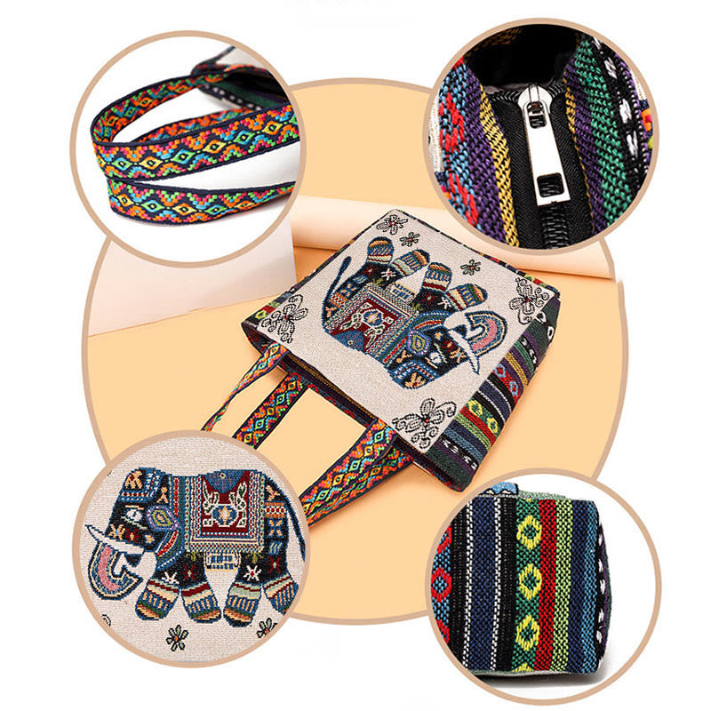 Bolso bandolera de lona de gran capacidad con bordado de mariposa y elefante - image 4