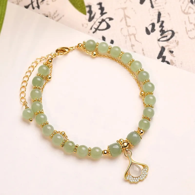 Pulsera con cuentas de la suerte, con Buddha Stones, hoja de jade, Ginkgo, tulipán, cacahuete, Fu - Hoja de ginkgo y jade - image 9