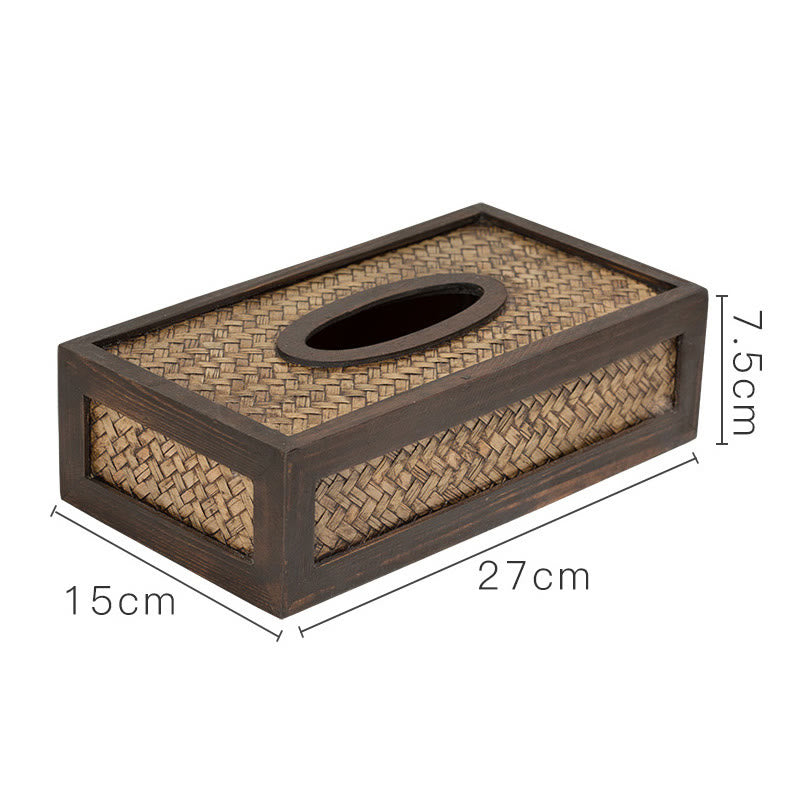 Caja de pañuelos de madera tejida de bambú hecha a mano, soporte de madera para pañuelos, cajas de toallitas, decoración