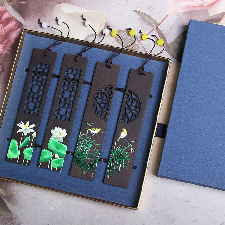 Marcadores de madera de ébano Oriole de bambú de loto verde con Buddha Stones con caja de regalo