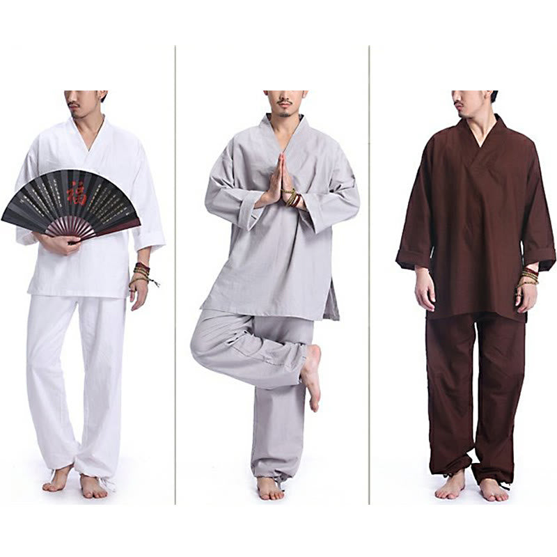 Conjunto de ropa de yoga para hombre con cuello en V, diseño de algodón y lino con Buddha Stones para meditación y oración - image 20