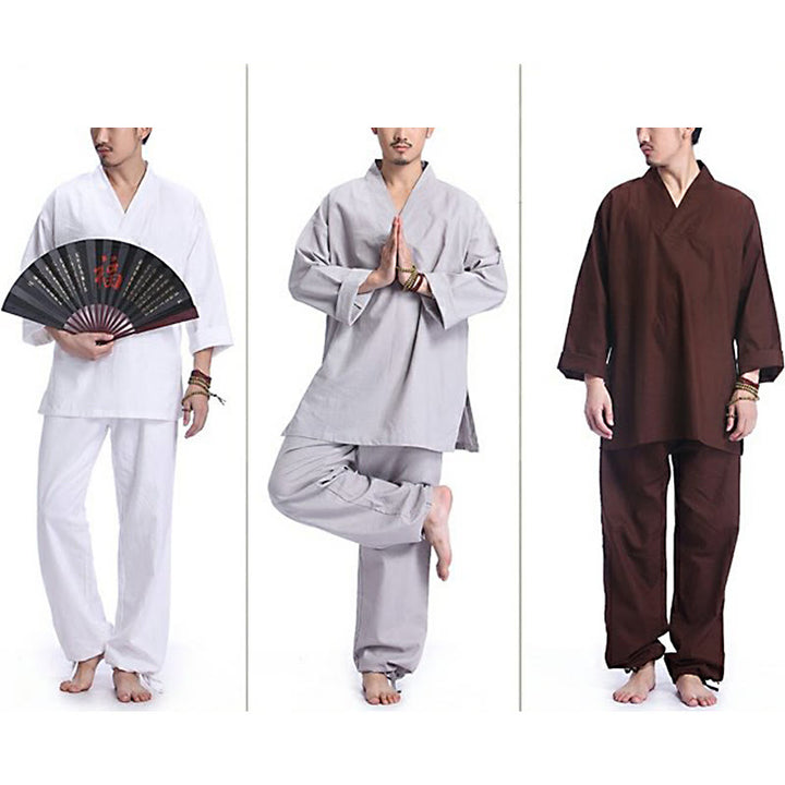 Conjunto de ropa de yoga para hombre con cuello en V, diseño de algodón y lino con Buddha Stones para meditación y oración - image 20