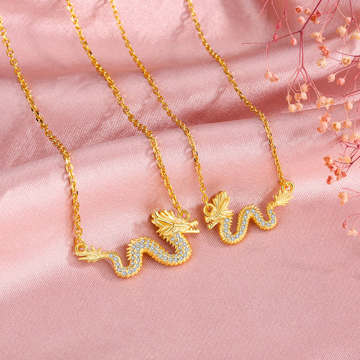 Buddha Stones de Plata de Ley 925, colgante de cadena de la suerte del Año del Dragón, dragón dorado auspicioso - image 2